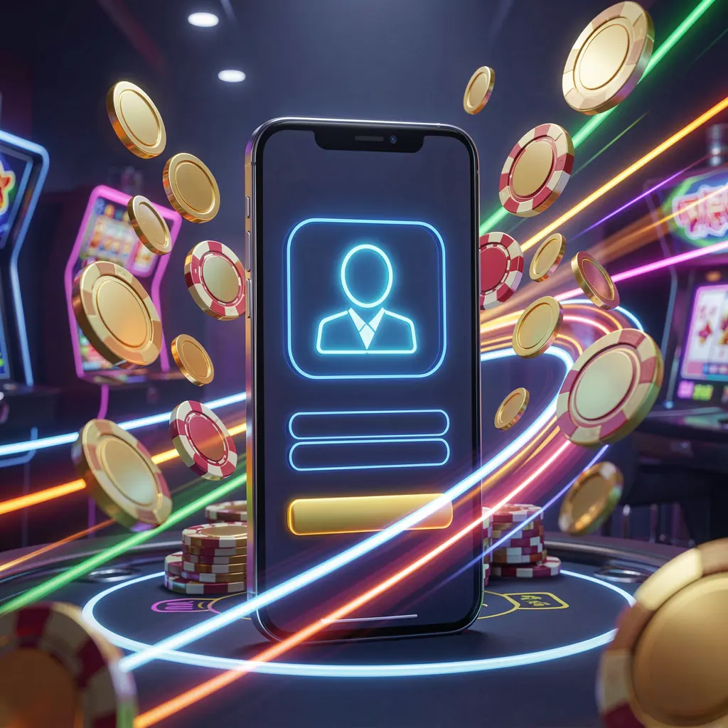 200SR fast casino login banner featuring a smartphone with a bright user icon, speed light trails, and golden coins and chips flying around in a modern neon casino style